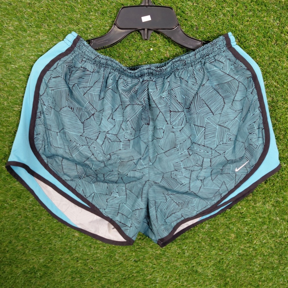 Nike‎ Dri-FIT Running Shorts Geometric Print Teal Blue Black Womens Size L